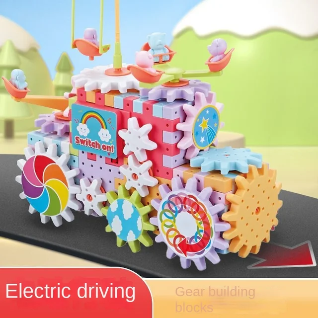 Versatile Electric Rotating Gear Building Block Toys，   Montessori Block Bricks toys  For Children Boys Girl Birthday Gifts 3