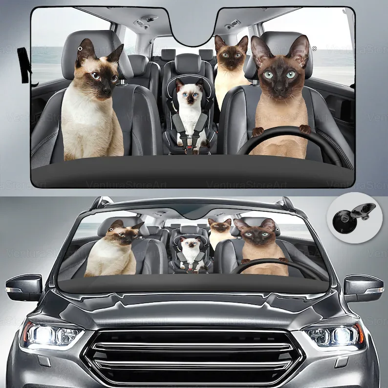 

Siamese Car Sunshade, Siamese Car Sun Protector, Siamese Lover, Cat Car Accessory, Siamese Windshield Sunscreen LNG052207G01