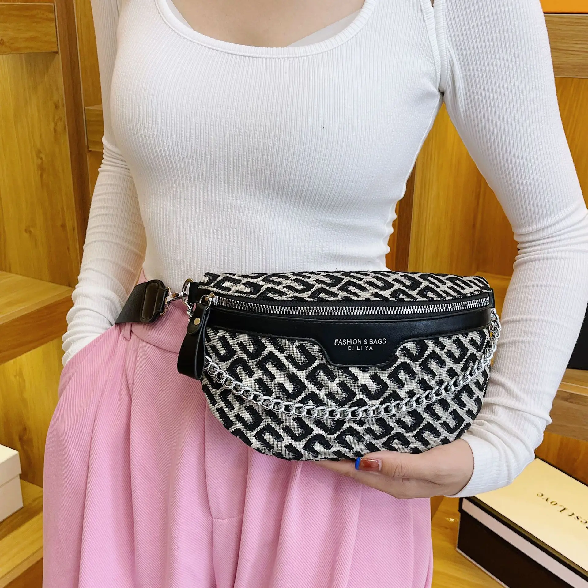 Stylish Plaid PU Leather Chain Waist Bags For Women Elegant Waist Pack  Female Fanny Pack Wide Strap Crossbody Chest Bag 2022 - AliExpress