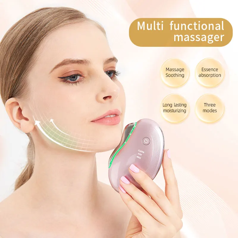 EMS Electric Guasha Massager Face Lifting Remove Edema Firming Skin Clod Heat Body Scraping Therapy Skincare Face Beauty Device