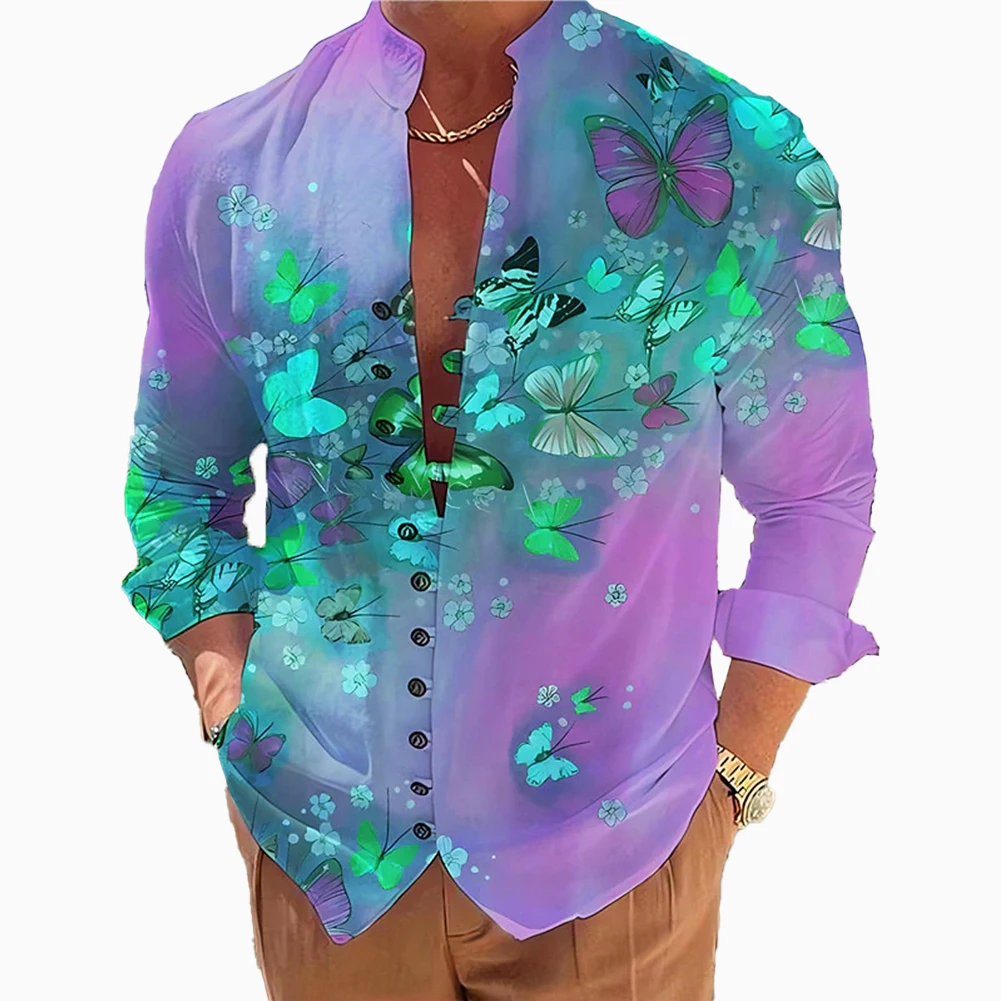 

Mens Loose Fit Blouse with Stand Collar and Long Sleeve Ideal for Casual and Daily Wear Different Colors Available
