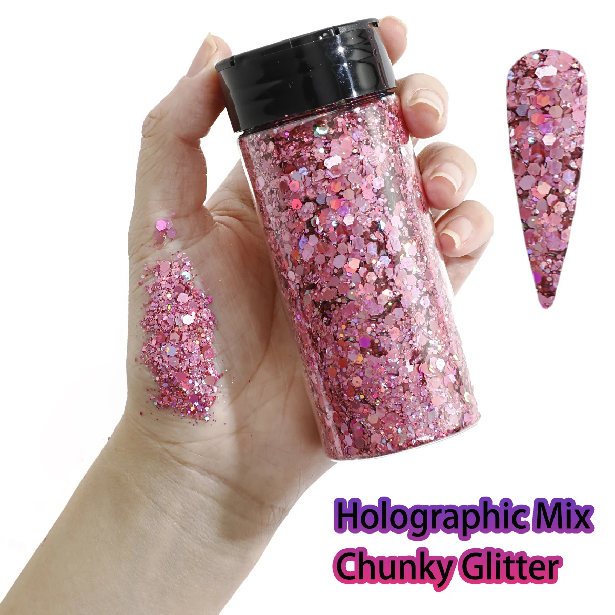 Holographic Iridescent Glitter Powder for Nail Art and Festival Decor, 80g