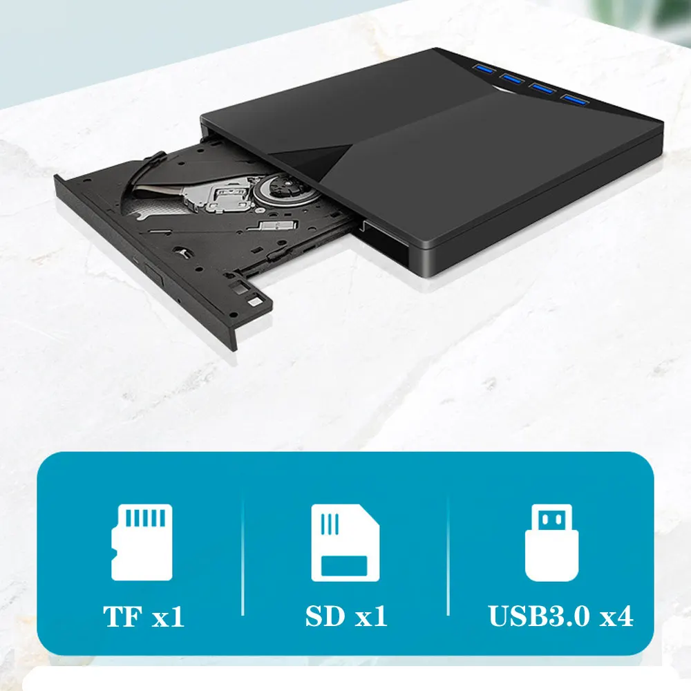 6-in-1 External DVD Player USB3.0/Type-C Portable CD Recorder DVD RW Support Win