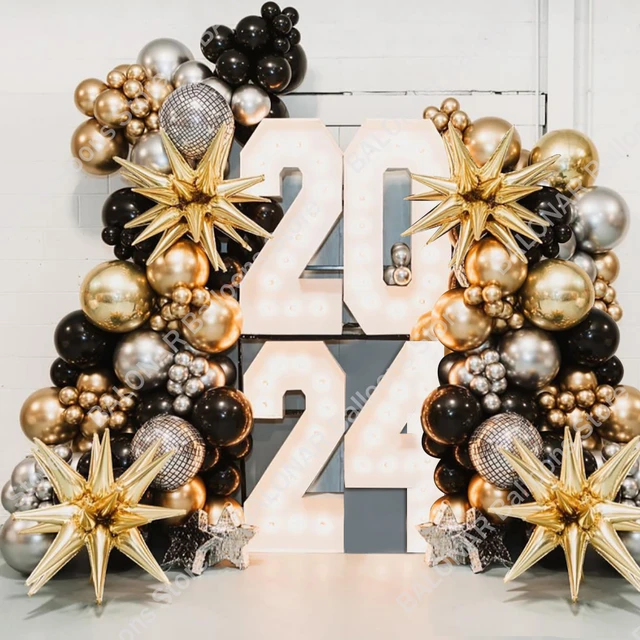 Gold Black Balloon Garland Arch Kit Gold Exploding Star for Home 2024 New  Year Party Decor