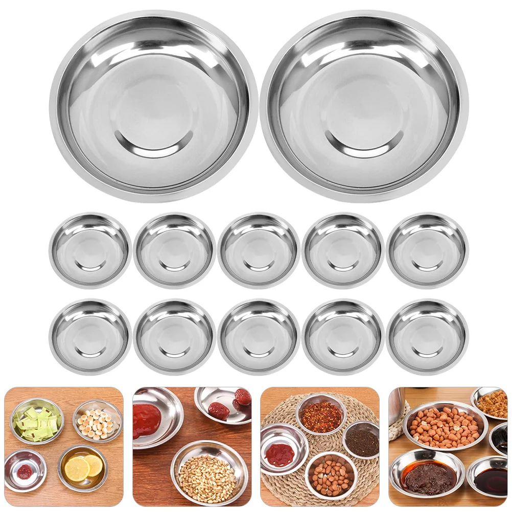 12 Pcs Stainless Steel Plate Prep Bowls Small Metal Food for Dipping Cooking Kitchen Sauce Cups Gear