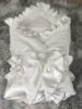 Luxury Soft Satin Wedding Fabric Infant Swaddle Blankets Soft Baby Girls Boys Stroller Wraps With Sash White Christening swaddle 4