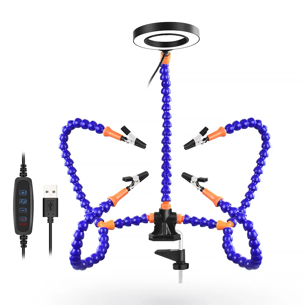 Soldering Helping Hands Flexible Arms Clip Third Hand Holder Arms PCB Adjustable Soldering Clamp Holder Magnifier Welding Desk