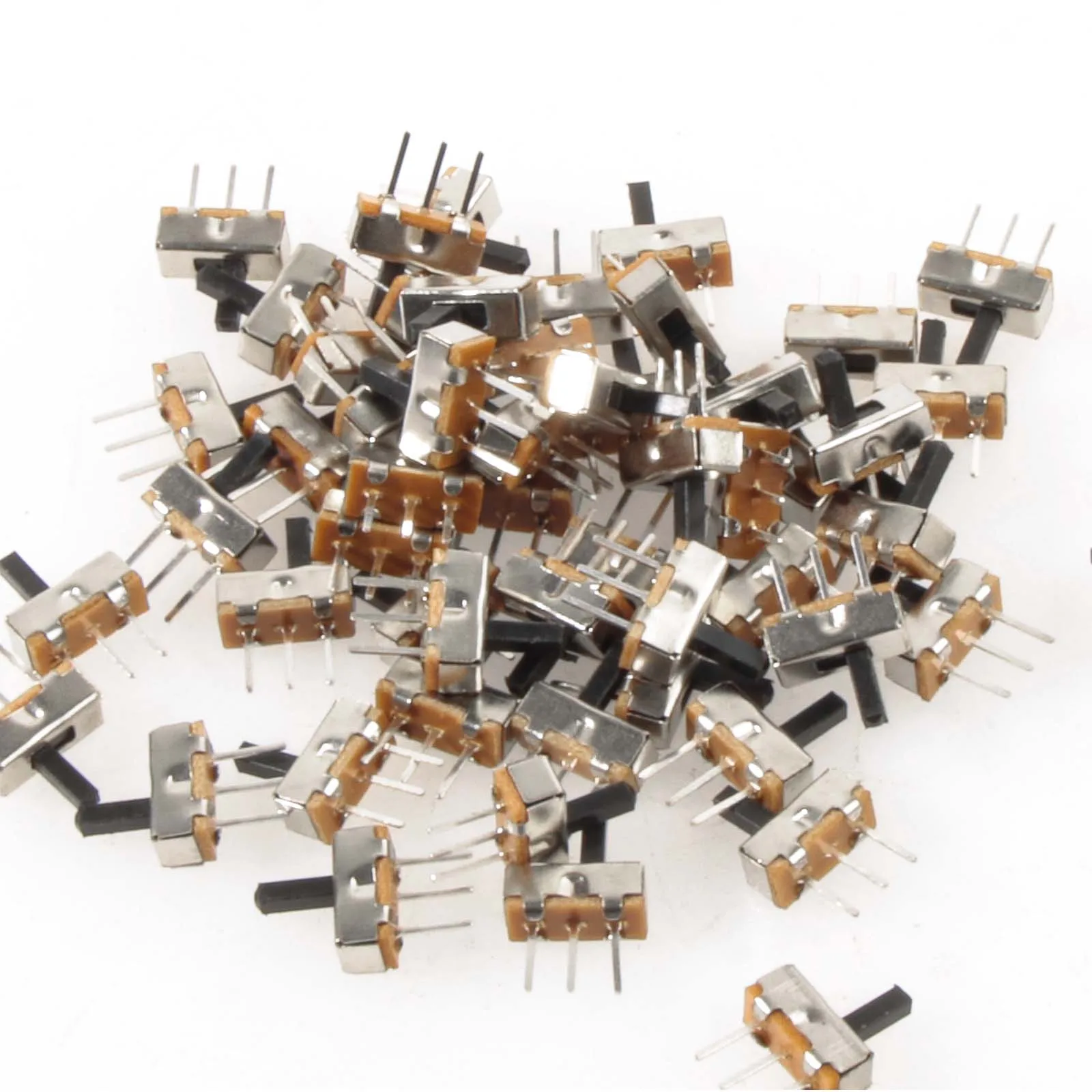 Mini Vertical Micro Slide Switch 100pcs 2 Position 3 Pin Terminal 1p2t SPDT On/Off Switches SS-12D00 For PCB Breadboard Electron keyboard mouse microswitch socket