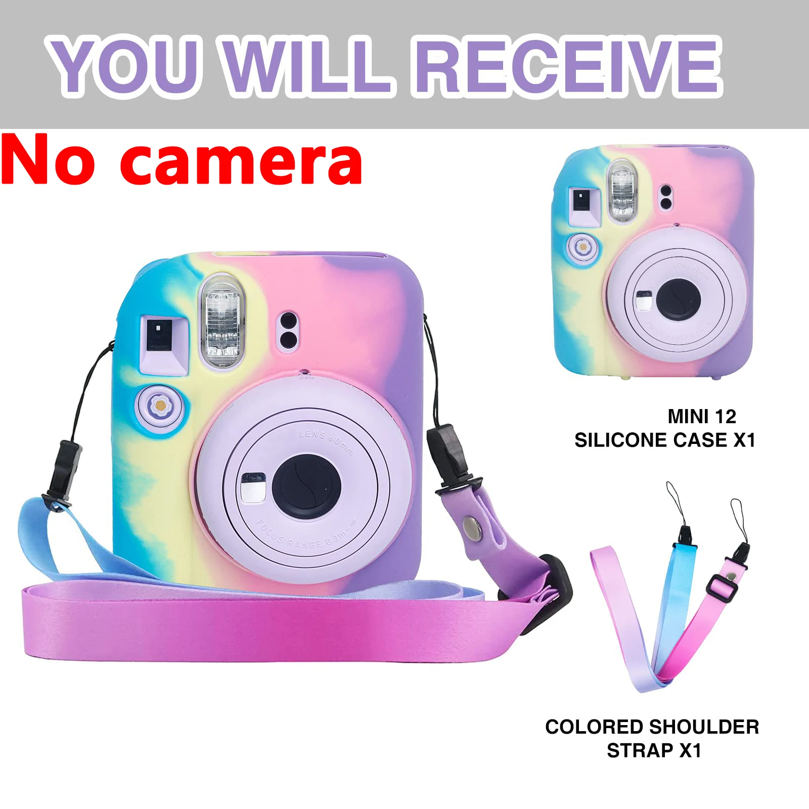 1pc Silicone Protective Case for Instax Mini 12 Instant Camera with Adjustable Strap-Dark Gradient (Camera Not Included)