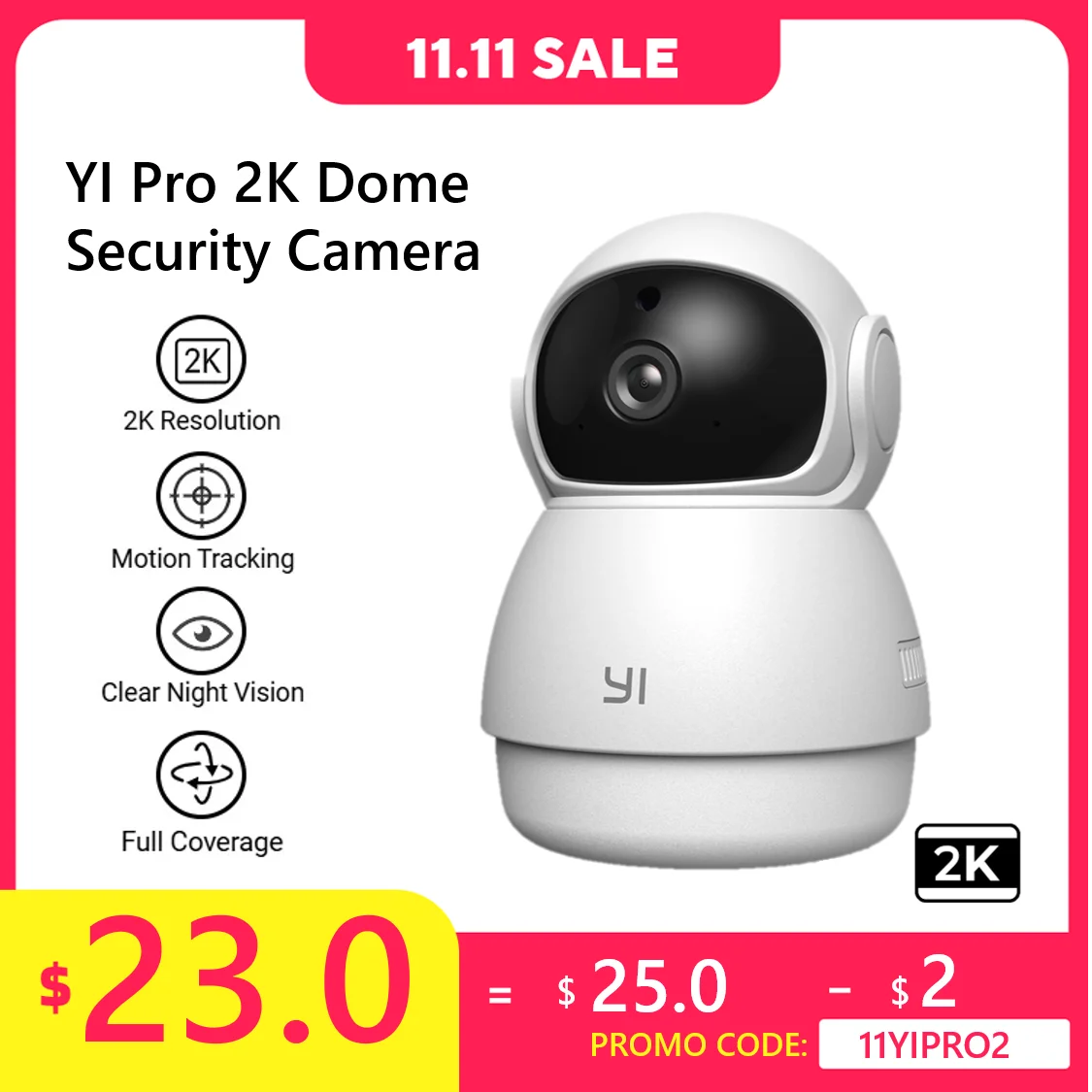 Wifi camera Ip camera Surveillance camera Wifi ip camera YI Camera 2K Dome Wifi Surveillance Camera Pan&Tilt IP CCTV Smart Home Baby Pet Monitor Security Protection Auto Tracking