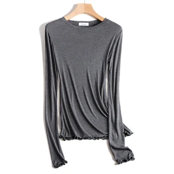 المرأة الكشكشة كم طويل تي شيرت ، تناسب ضئيلة ، عارضة ، الأساسية ، الصلبة ، مرونة ، انظر من خلال المحملة ، الشارع الشهير ، الربيع ، الخريف ، أنثى ، Y2K