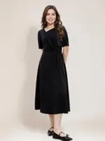 DUSHU Plus Size Apple&Pear Shape Slimming Little Black Dress 2025 Summer Waist-Defining Office Casual Y2K Fashion Chic Dress