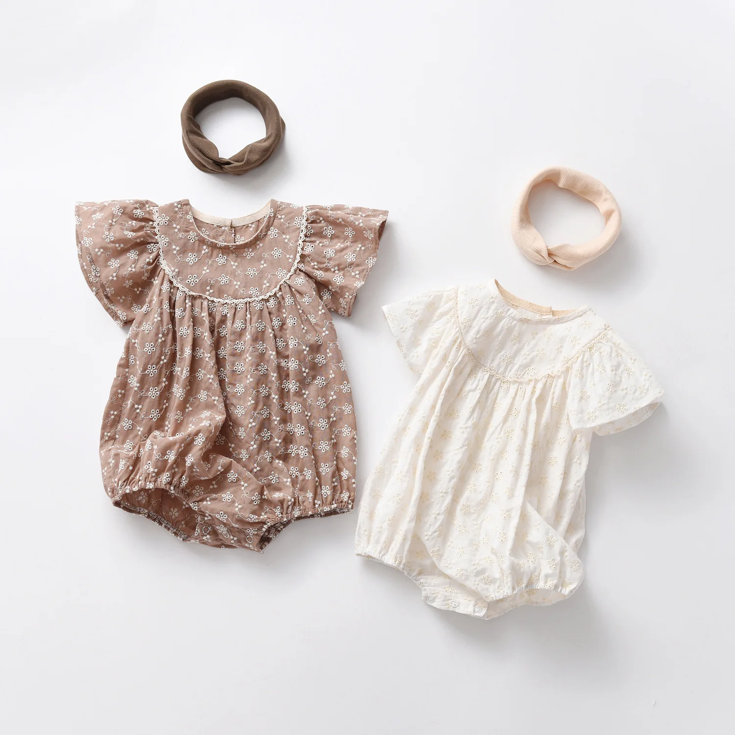 0-2Yrs Summer Infant Baby Girls Pure Color Lace Rompers Baby Girls Short Sleeve Clothes Rompers Baby Girl Rompers Newborn Sailor Romper Girls Boy Costume Anchor