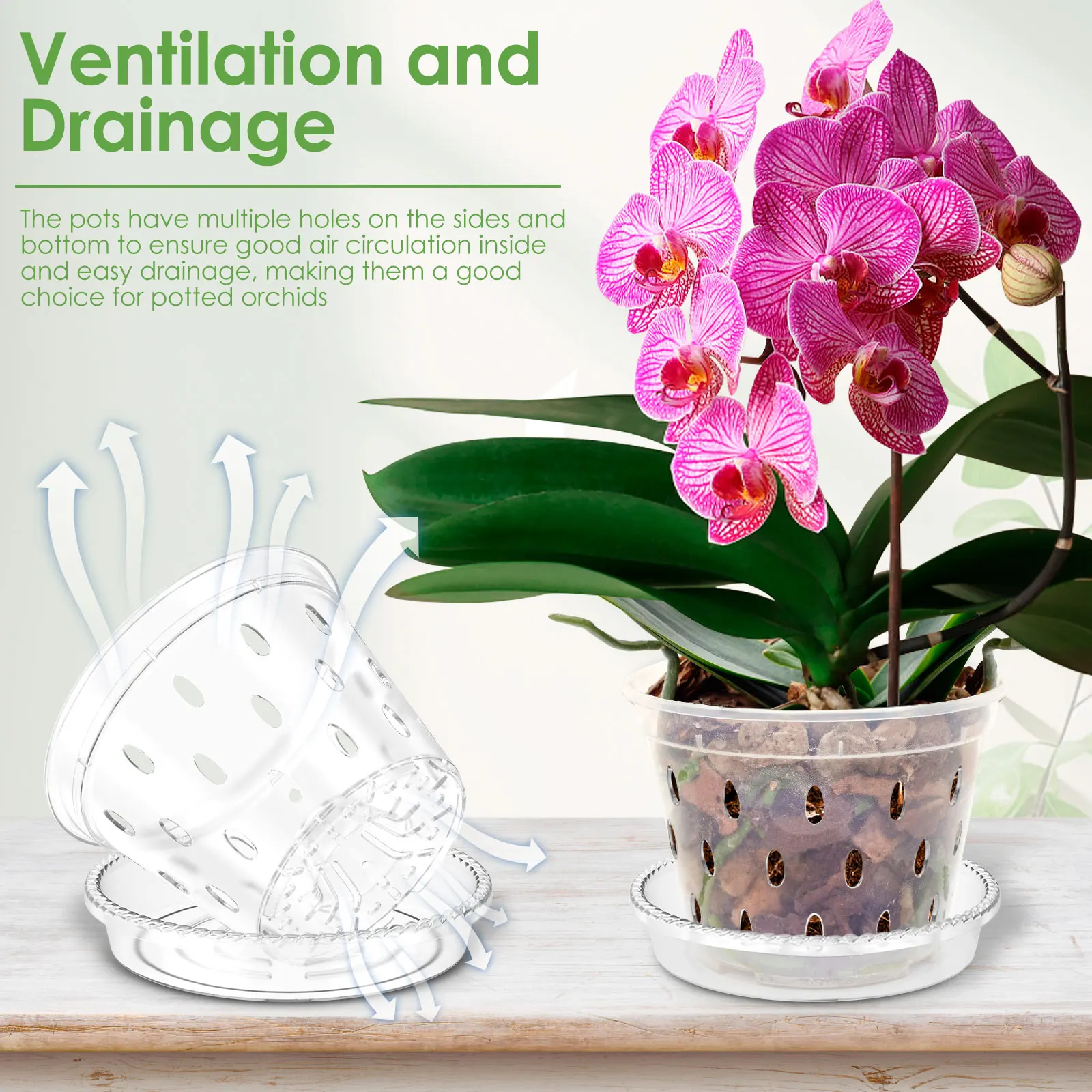 5Pcs Plastic Orchid Pot 4/5/6inch Transparent Slotted Orchid Pots Holes and Saucers Breathable Flower Plant Pot for Nursery flower pot plant pot