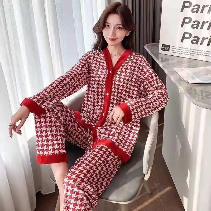 2022 New Style Spring Pajamas Women's Long-sleeved Ice Silk Home Clothes Two-piece Set Pajama Set Women Satin Pajamas