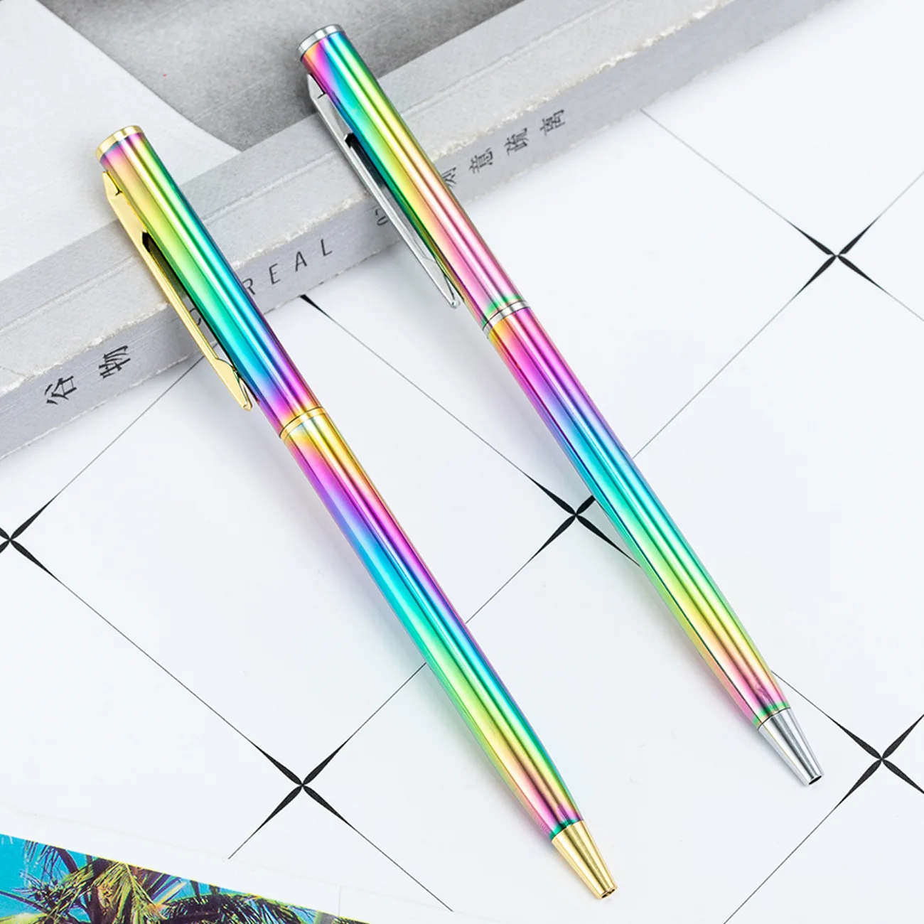 20Pcs Gradient Metal Ballpoint pen Cute Rotary Ball pens Business pen office School writing supplies