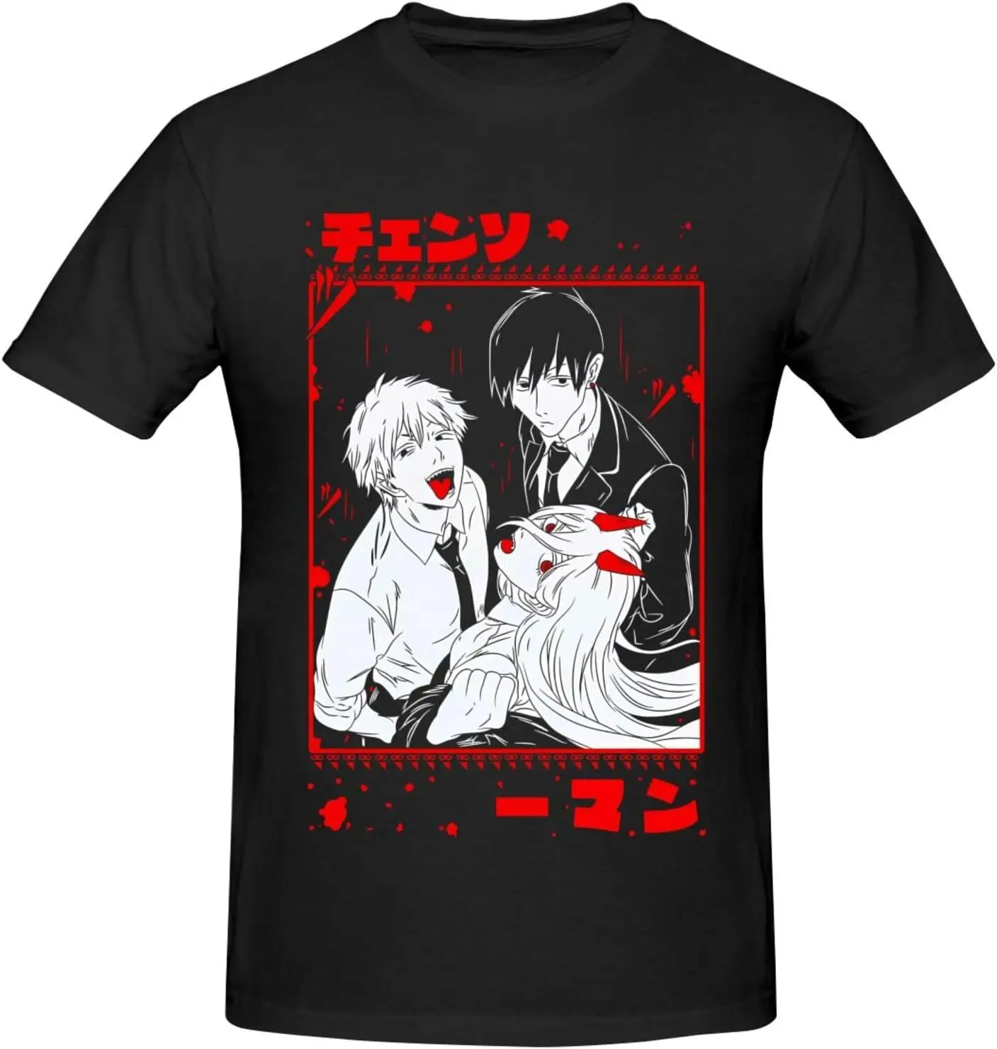 

Chainsaw Anime Man Shirt Men's Breathable Custom Cotton Short Sleeve Tshirt Fashion Casual Tops Tees Black