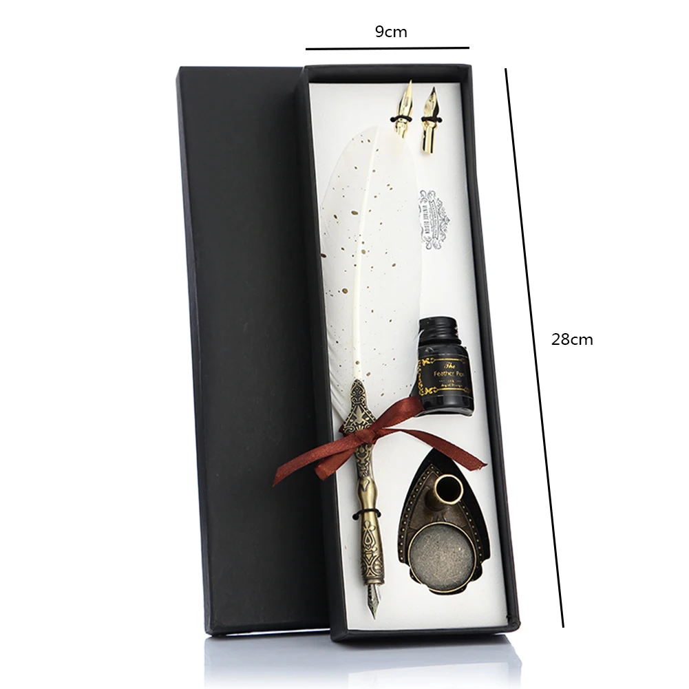 Vintage Calligraphy Feather Dip Pen Set with Ink - Creative Retro Writing Stationery