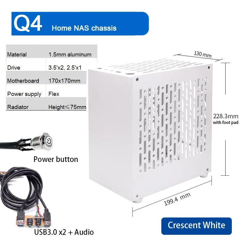 ARSYLID Q4 Home Nas Aluminum Chassis 3.5' X2 2.5' 75mm CPU Radiator Flex PSU Mini ITX Compter Case pc case pc chassis computer chassis frame mini itx desktop case
