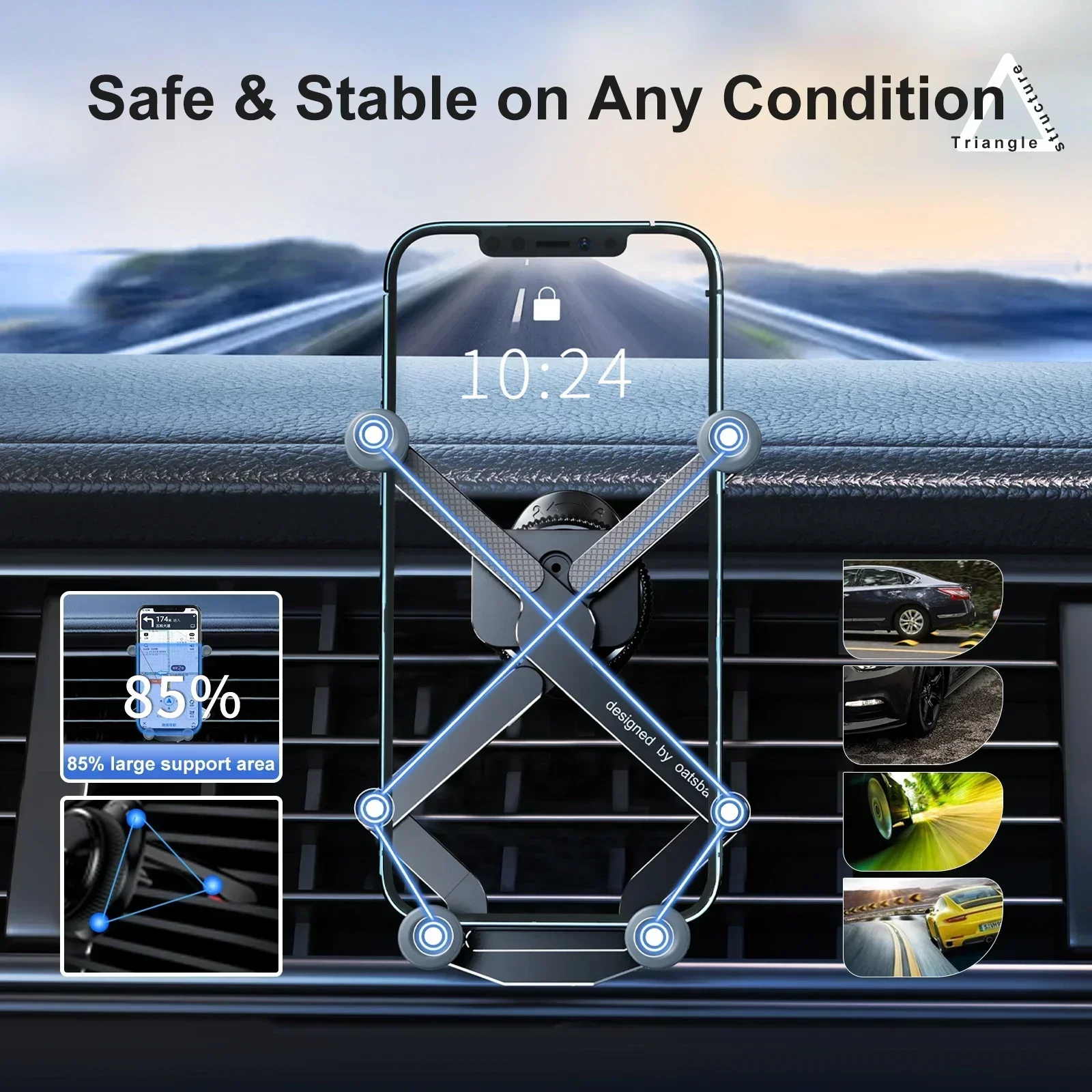 Eary Gravity Car Phone Holder 360°Rotating Alloy Car Mount Air Vent Clip Auto Lock Automobile for iPhone Android And Smartphones