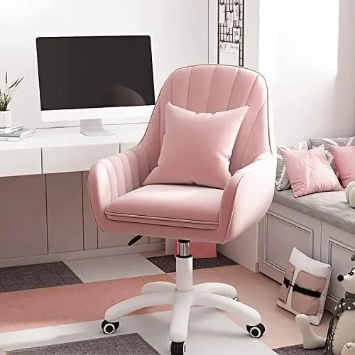 Velvet Adjustable Height Home Office Chair, Modern 360° Swivel 5-Wheel Computer Makeup Task Chair