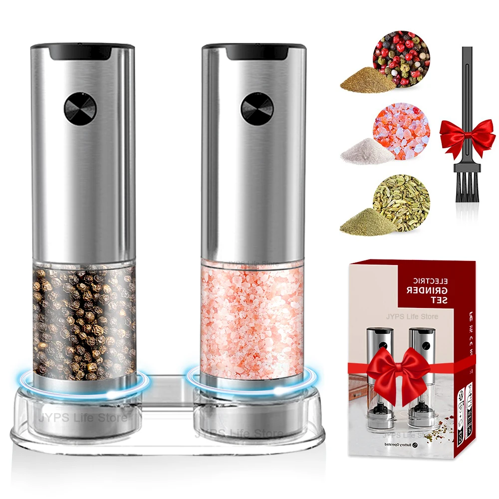 Electric Pepper Grinder Adjustable Coarseness Mill Pepper And Salt Grinder Battery Powered With LED Light Kitchen Tool