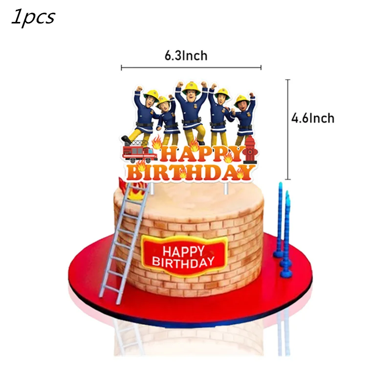 Feuerwehrmann Sam Alles Gute zum Geburtstag Kuchen Topper Feuerwehrauto Teller Tasse Ballon Feuerwehrmann thematische Dekoration für Kinder Jungen Geburtstagsfeier – Detail 8