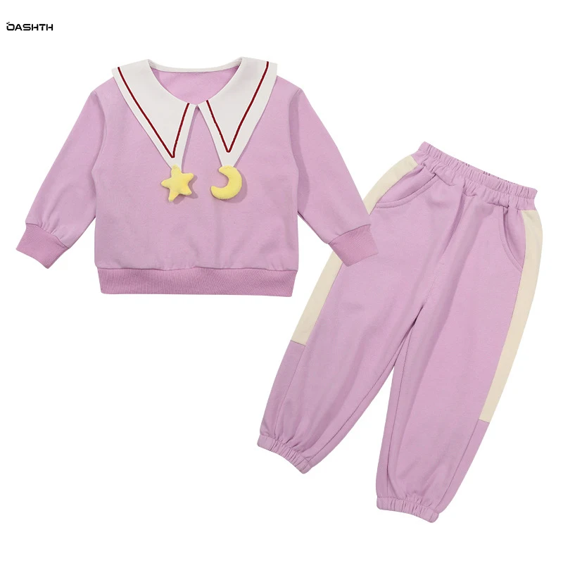 

OASHTH Girls' suit spring and autumn new girl's sweater two-piece set baby fashionable children's clothing