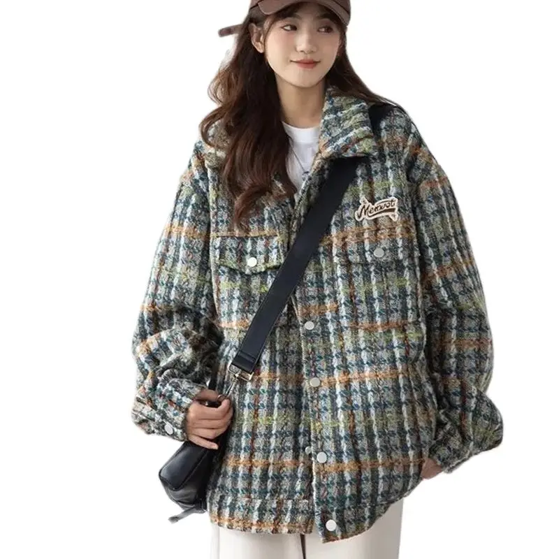 2023 Spring New Korean Version Loose Small Fragrant Coat Women INS Gentle Lazy Top High Grade Retro Plaid Jacket Commuter Button