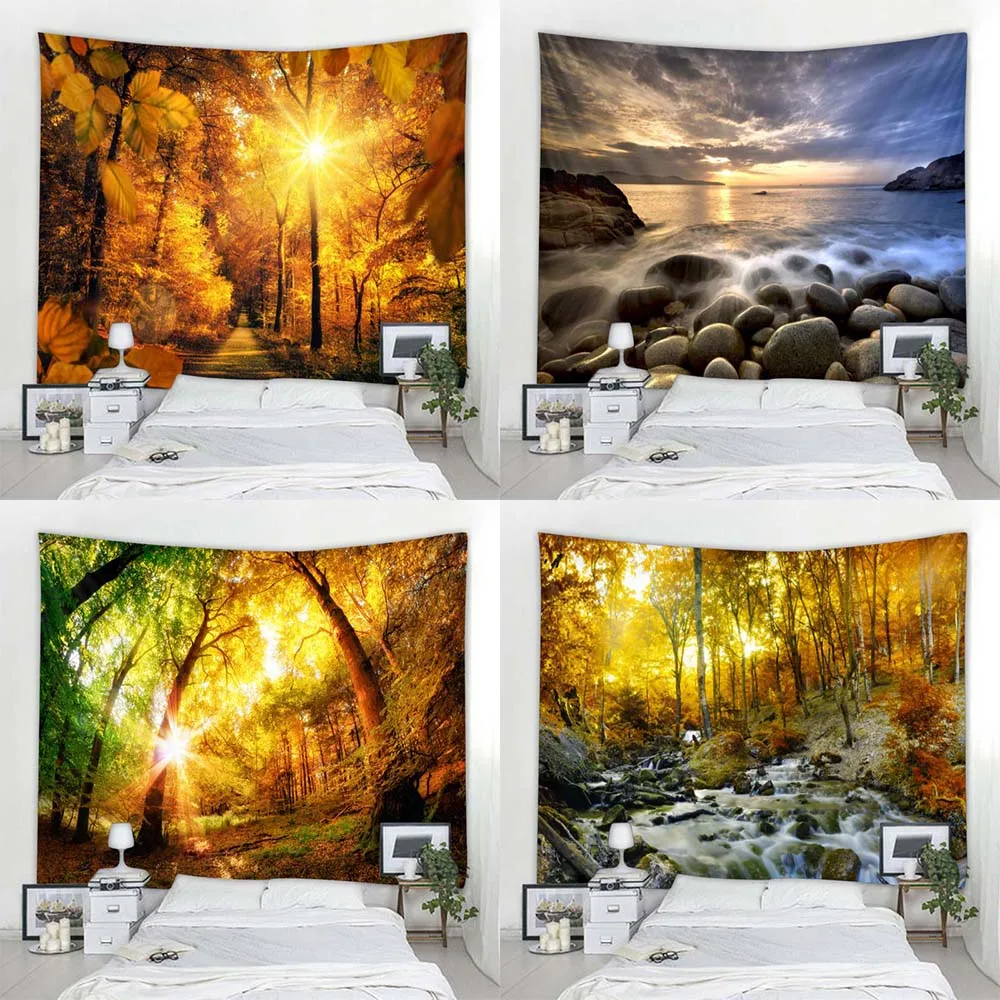 

Beach landscape tapestry forest wall hanging picnic carpet camping tent sleeping mat home decor bedspread sheet covering