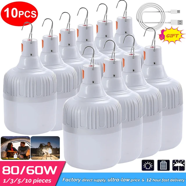 USB Rechargeable LED Emergency Lights 80W Outdoor Camping Portable Lanterns High Power Tents Lighting Flashlight Equipment Bulb