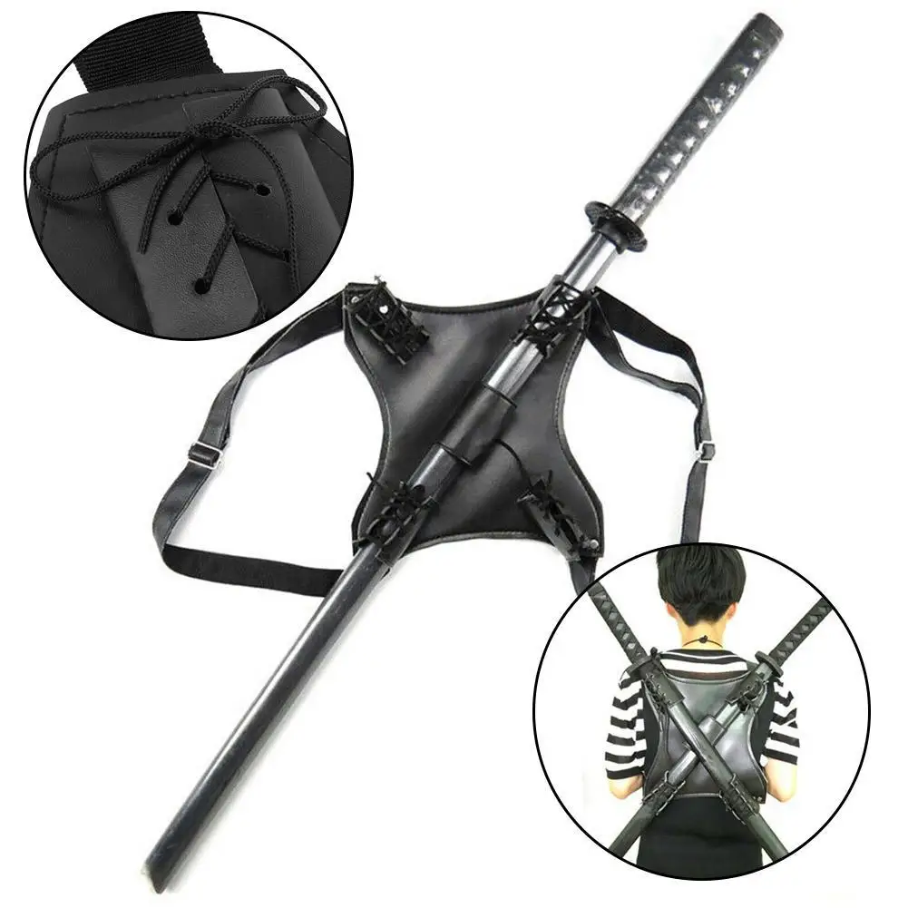 Adult Vintage Cosplay Costume Leather Back Scabbard Sword Katana Holder LARP Medieval War Knight Role Playing Accessory Case Sword Scabbard