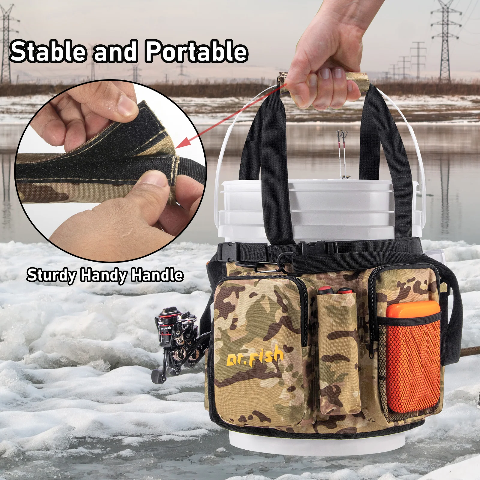 5 Gallon Bucket Organizer for Ice Fishing Tackle Adjustable Bucket