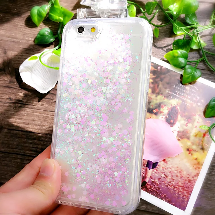 Love Heart Stars Glitter Quicksand Phone Case with Dynamic Liquid Back Cover
