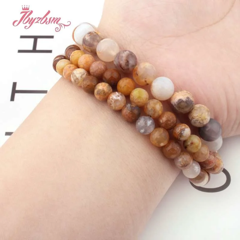 6,8mm Round Bead Ball Yellow Gold Wire Agates Natural Stone Beads For DIY Necklace Bracelets Jewelry Making 15