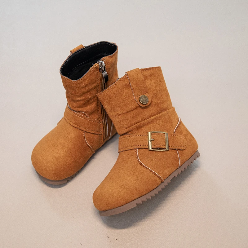 Leather Ankle Boots for Girls with Plush Lining