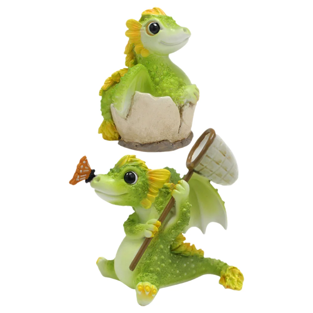 

2 Pcs Baby Dragon Statue Dragon-shape Tabletop Figurine Outdoor Garden Decorations for Small Resin