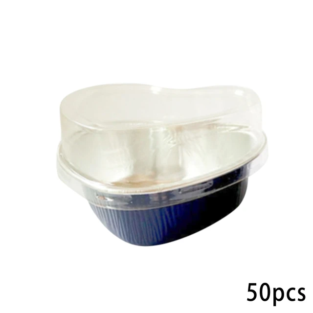 50pcs Aluminum Foil Cake Pan Heart Shaped Cupcake Cup With Lids