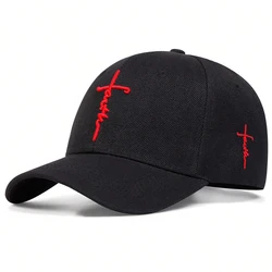 Chic Embroidered Cotton Snapback Baseball Cap - Unisex Spring/Summer Sun Hat (Black red)