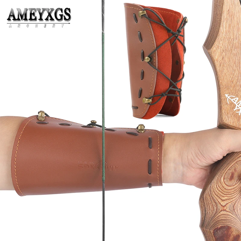 Suede+Cowhide Archery Arm Guard Soft Durable Adjustable Protector Guard Pull Bow Hunting Shooting Safety Protective archery shooting arm guard protective archery arrow bow field training sport protect clothing four hole bracer hunting arm guard