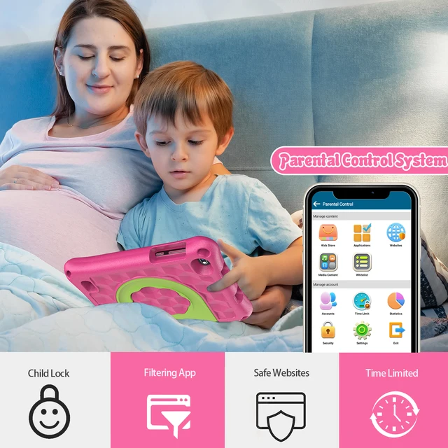 Tablet per bambini Tablet da 7 pollici per bambini piccoli, sistema operativo Android con 2 GB di RAM e 32 GB di archiviazione, con WiFi, doppia fotocamera, modalità di sicurezza per bambini 3