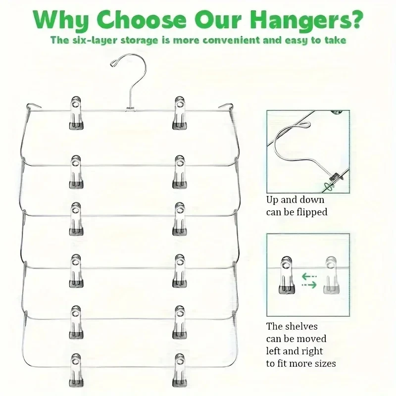 High Quality 6-Tier Metal Pants Hanger With Clips Space-Saving - Durable, Multi-Layer Storage For Skirts And Trousers, Black