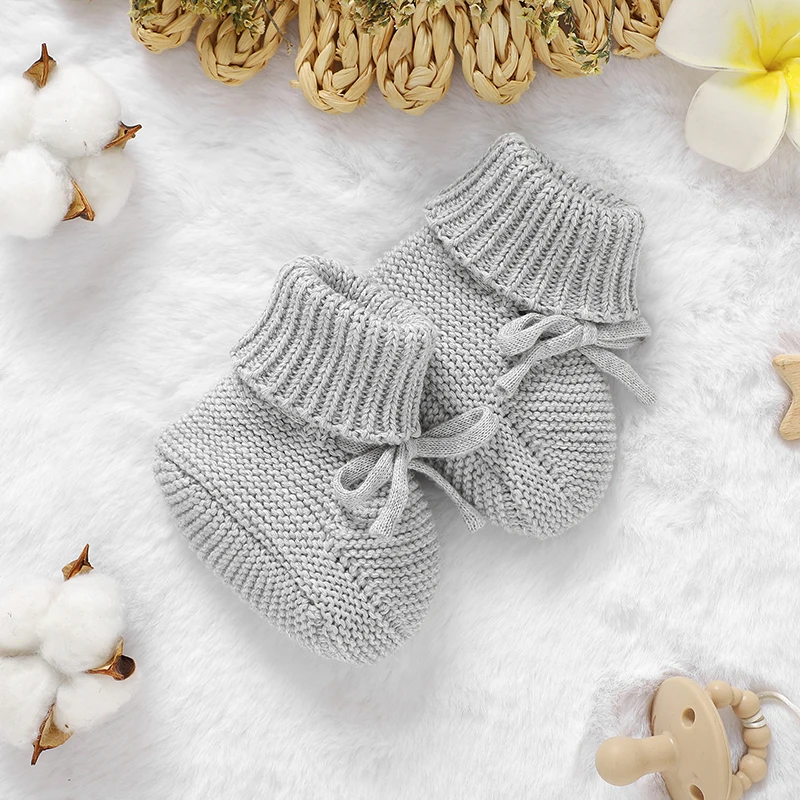 Infant Baby Shoes Knit Cotton Boys Girl Boots Fashion Tie Solid Newborn Walk Bed Footwear Toddler Kid Clothing Accessories 0-18M Casual Shoes