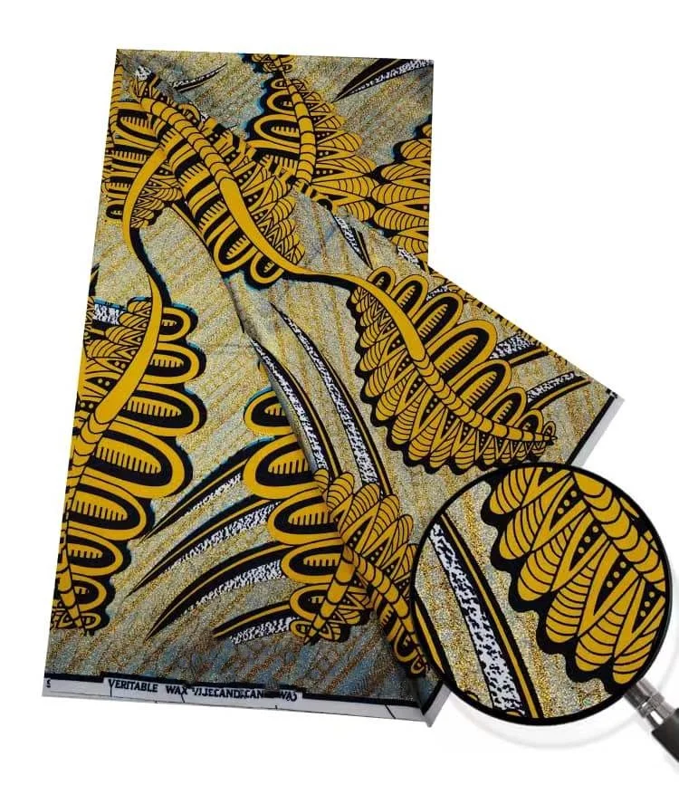 African Grand Glam Glitter Golden Supe-V Wax Fabrics Soft Ankara Tissu Sewing For Wedding Dress satin 100% Cotton HS5GX