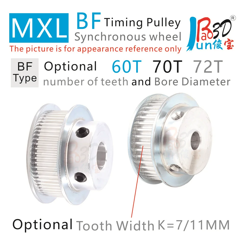 

Trapezoidal Teeth BF Type MXL 60T 70T 72Teeth Timing pulley Bore 5 To 30MM Tooth Width 7 11MM Synchronous wheel 3D printer parts