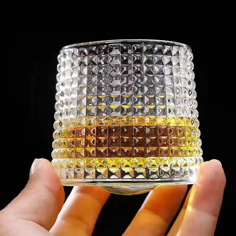 Whiskey Glass 160ml Thicken Creative Whiskey Glass Rotating Tumbler Spinning Liquor Cognac Brandy Snifter