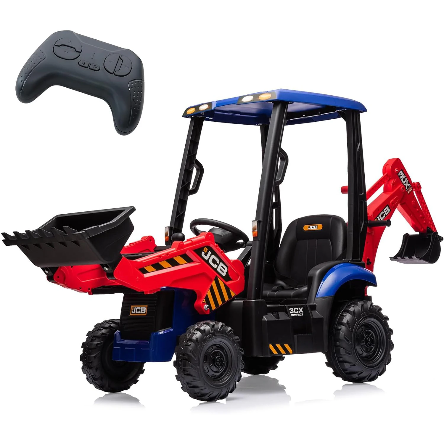 4 in 1 Ride On Excavator Car Toy 12V Kids Electric Vehicle with Remote Control Front Loader Digger Horn Adjustable Seat 1