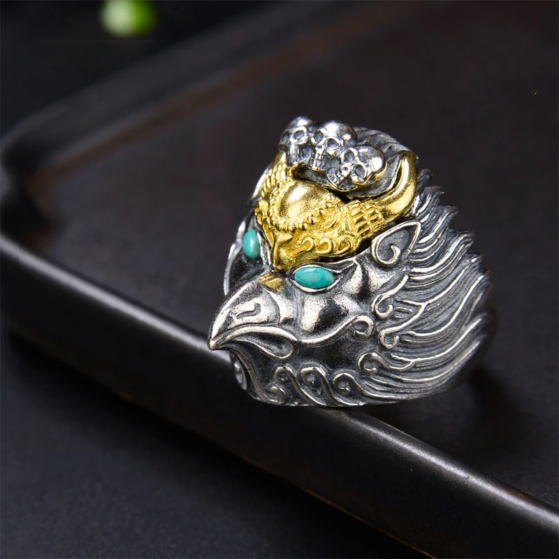 Hx Seiko Ring Ring Dapeng Gold-Winged Bird Ring Ring Anelli In Argento Regolabili Con Fibbia Dal Vivo Da Uomo E Da Donna Per Le Donne Di Lusso
