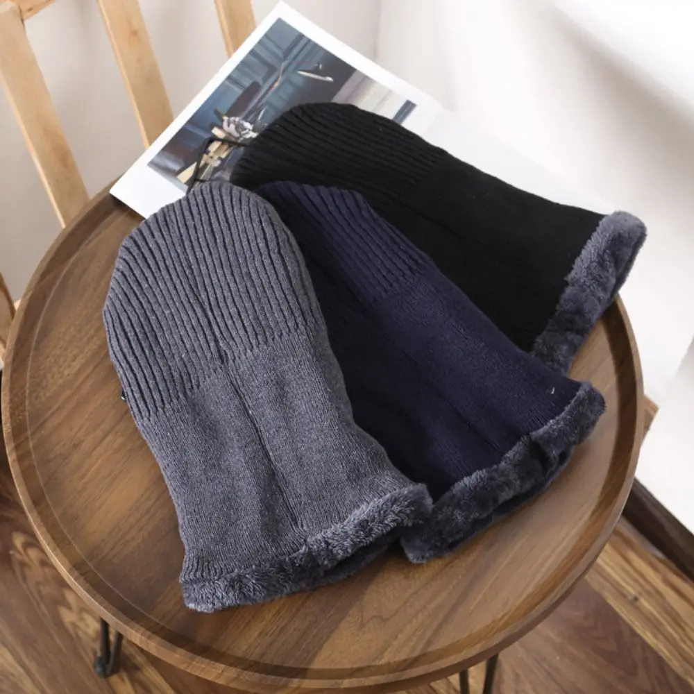 Outdoor Breathable Coral Fleece Winter Hat Beanies Balaclava Double Layers Woolen Yarn Knitted Hat Windproof Men's Hat Scarf