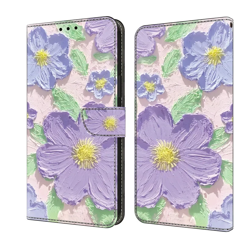 Luxurious 3D Flower Painting Leather Flip Wallet Phone Case